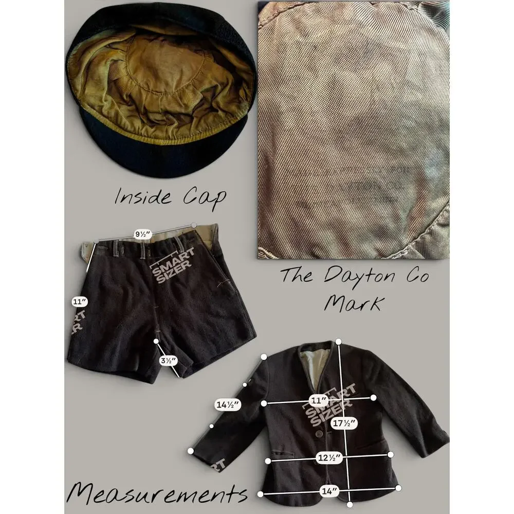 Antique 1920s Boys Wool Suit 3 Piece-Dayton Co-Newsboy Cap-Shorts-Jacket-2T 3T